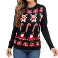 thumbnail image 1 of Gibobby Suéter Abrigo Mujer Suéter de Navidad suelto a la moda para mujer, suéter de punto Jacquard de manga larga con cuello Rojoondo para el día de invierno (Negro, M), 1 of 5