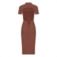 thumbnail image 4 of Summer Saving Wycnly Dresses for Women 2024 Fall Comfort Knitted Ribbed Club Party Sexy Bodycon Slit Dresses Solid Short Sleeve V-Neck Long Formal Dresses for Women Brown l, 4 of 6