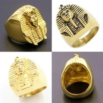 US Gold Plated Mens Egyptian Pharaoh Pyramid Ring Stainless Steel Size 7-11
