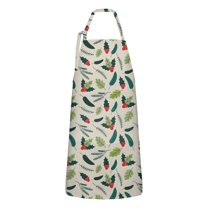 Green and Red Christmas Holly Apron-Garden Aprons for Women with Pockets-Cotton Linen Waterproof Kitchen Cooking Gardening Aprons Adjustable for Kitchen,Cooking,BBQ and Salon 32"x27"