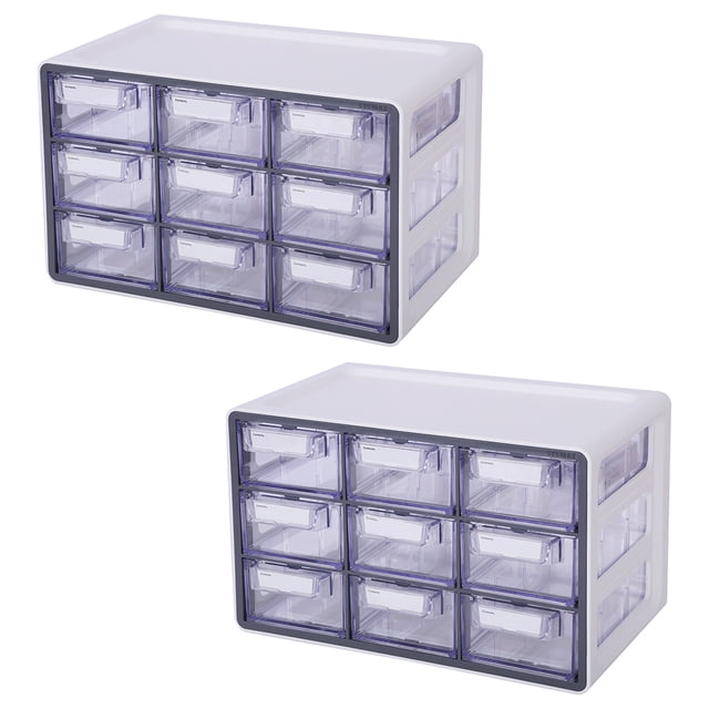 Set de 2 Organizadores Multiusos con 9 Cajones Gris Litem Sysmax Up System Multibox Mini | Compacto, Resistente y Ideal para Oficina, Hogar y Taller