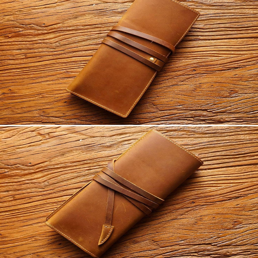 Leather Pen Roll Organizers Multiple Compartment Pencil Case For Student Artist