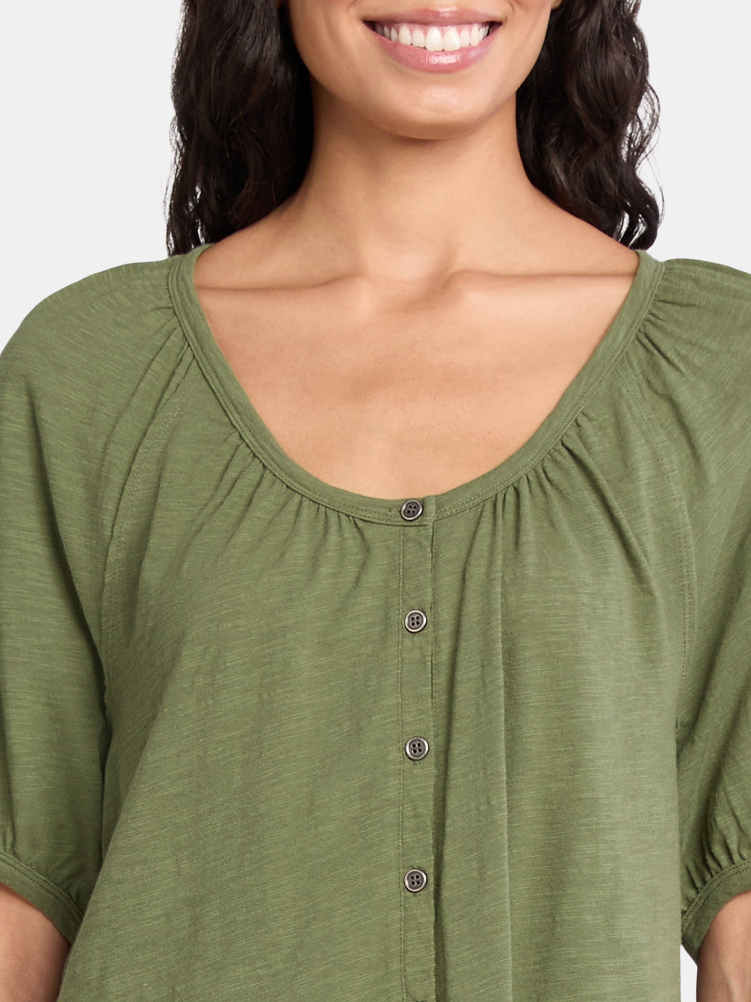 Time and Tru Women's Cotton Peasant Top, Sizes XS-XXXL