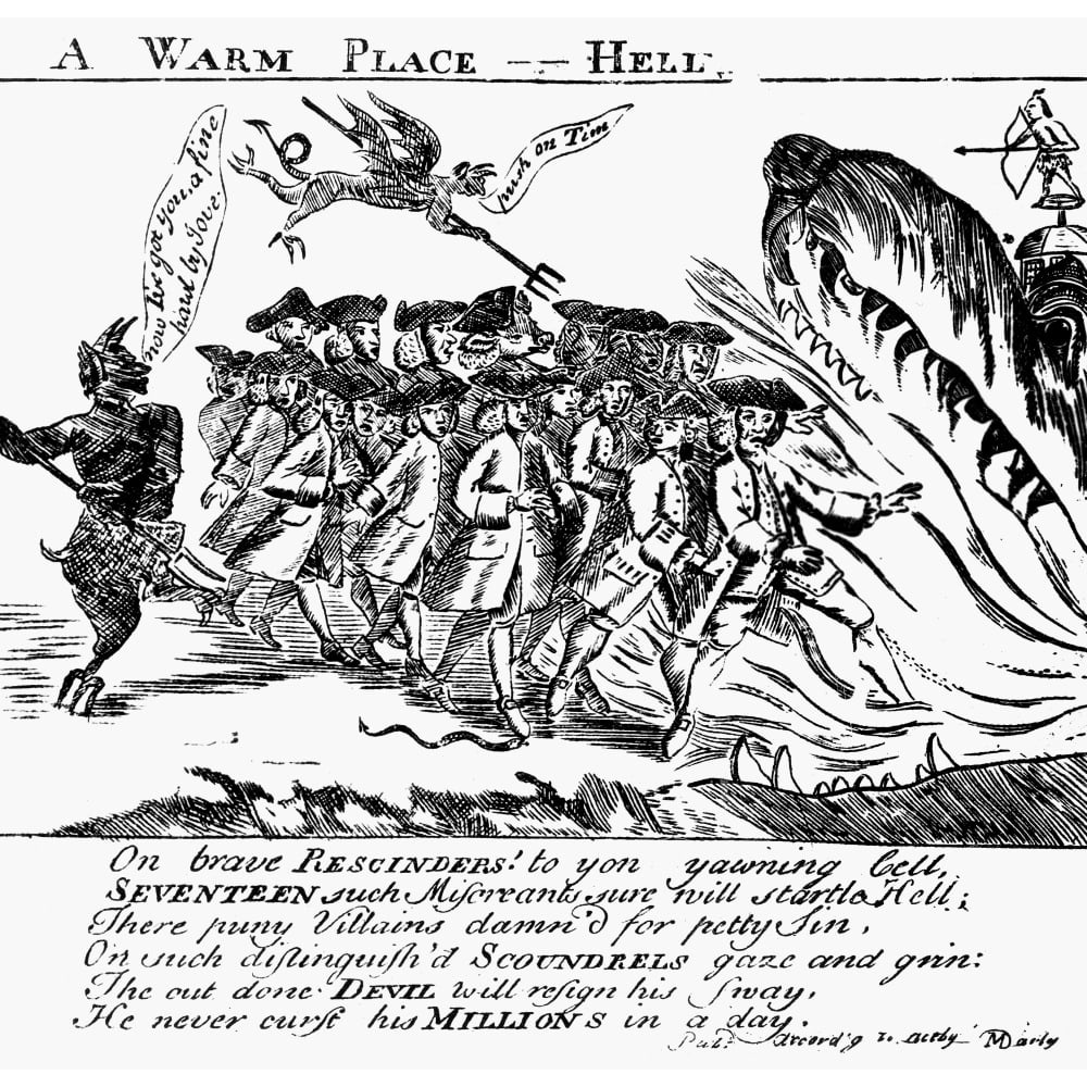 Townshend Act Cartoon 1768 NA Warm Place - Hell American Cartoon 1768