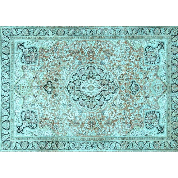Ahgly Company Indoor Rectangle Medallion Light Blue Traditional Area Rugs, 5' x 8'