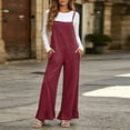 thumbnail image 2 of Hurxie Women Casual Loose Long Bib Pants Wide Leg Jumpsuits Baggy Cotton Rompers Overalls with Pockets Red,L, 2 of 7
