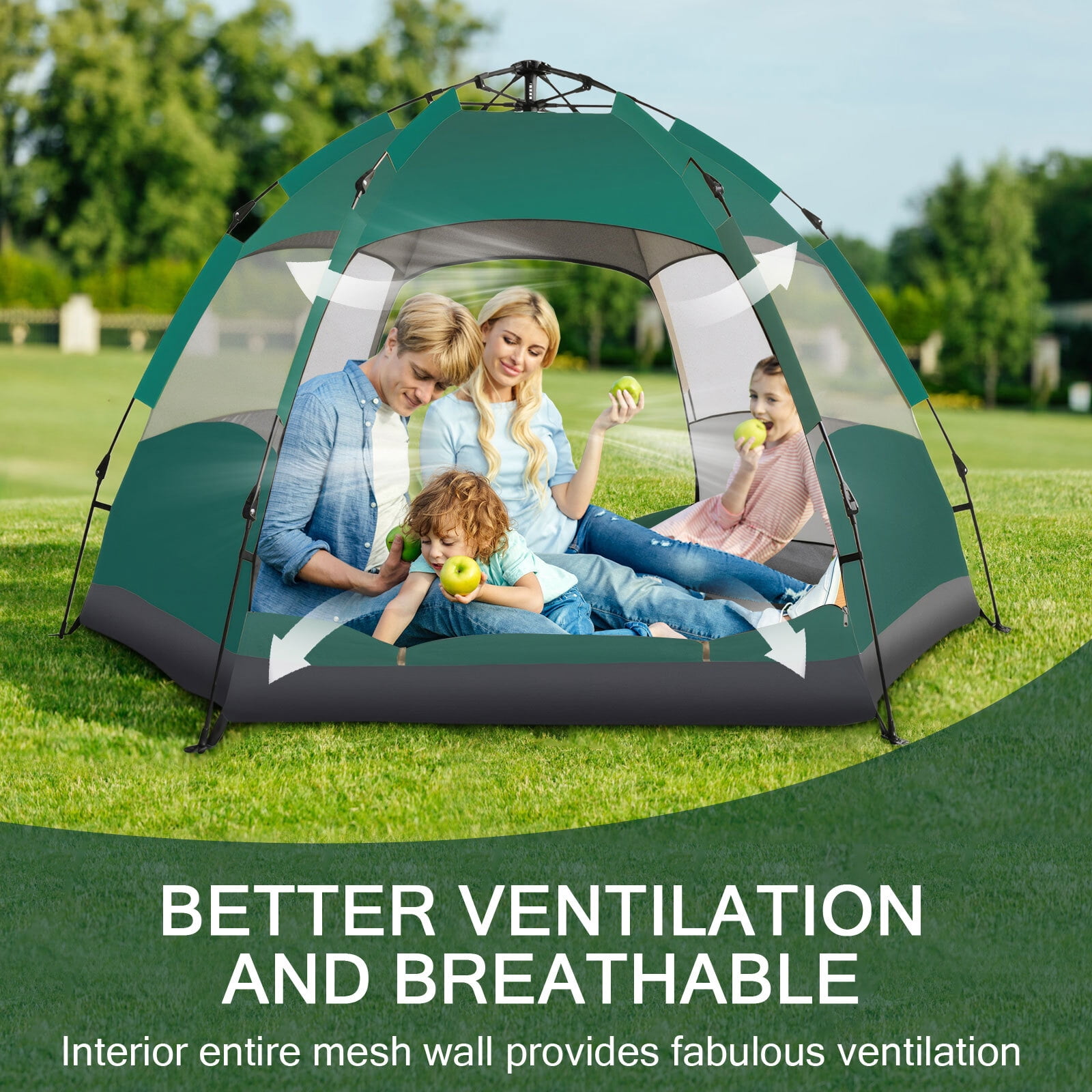 JIAN YA NA Instant Tent, Outdoor Camping Tent for 3-4 Person,  Automatic Pop Up Tent with Mosquito-proof Screens (Green)