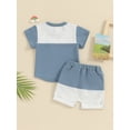 thumbnail image 5 of Yunliwuli Toddler Boy Summer Clothes Contrast Color Short Sleeve Pocket T-Shirt with Elastic Waist Shorts 2Pcs Outfit, 5 of 10