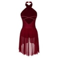 thumbnail image 7 of Doomiva Lyrical Dance Dress for Women HalterNeck Flowy Mesh Leotard Skirt Contemporary Dance Dancewe Burgundy XL, 7 of 7