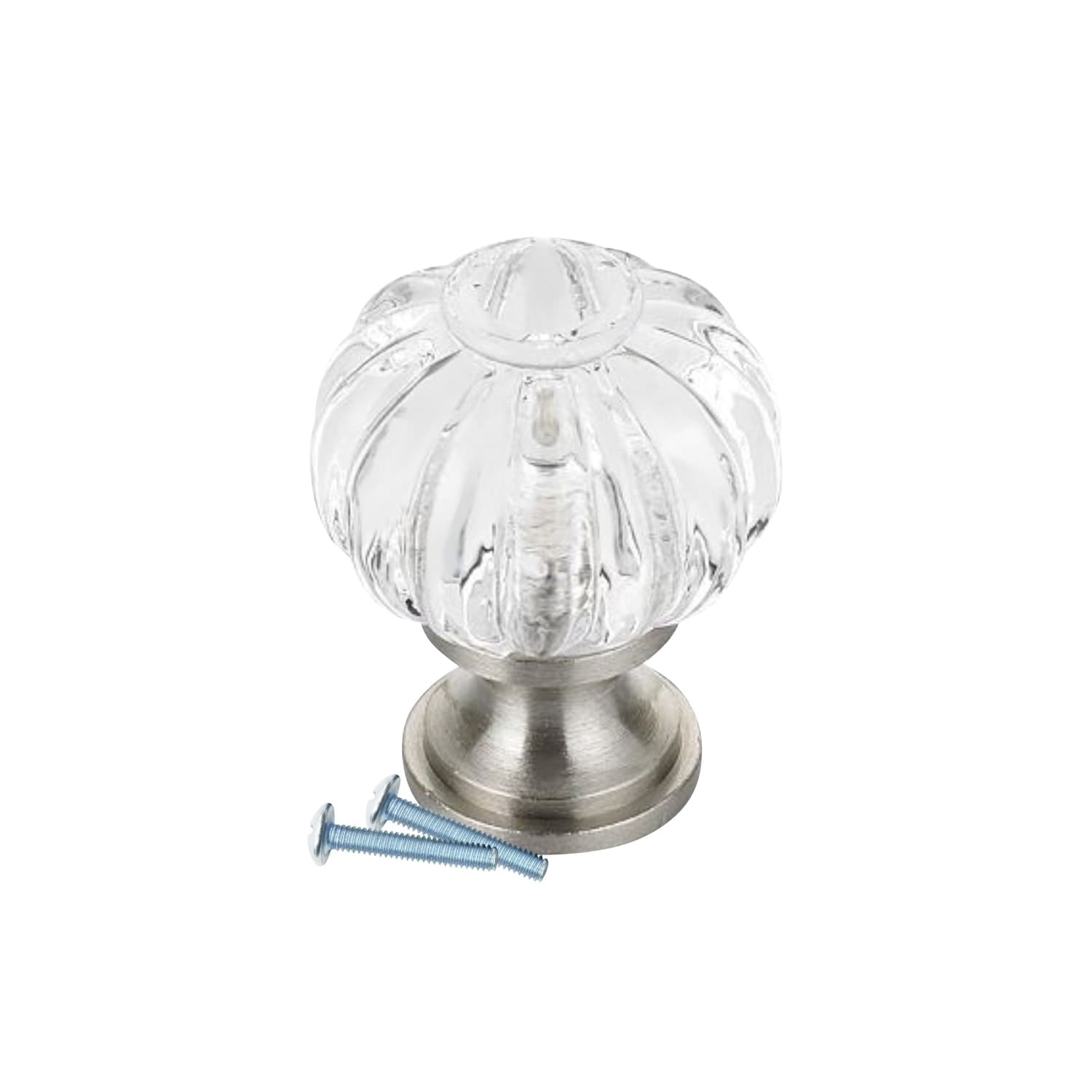 10 Pack Crystal Clear Acrylic Pumpkin Style, Brushed Nickel Cabinet Hardware Knob, 1-3/32 Inch Diameter