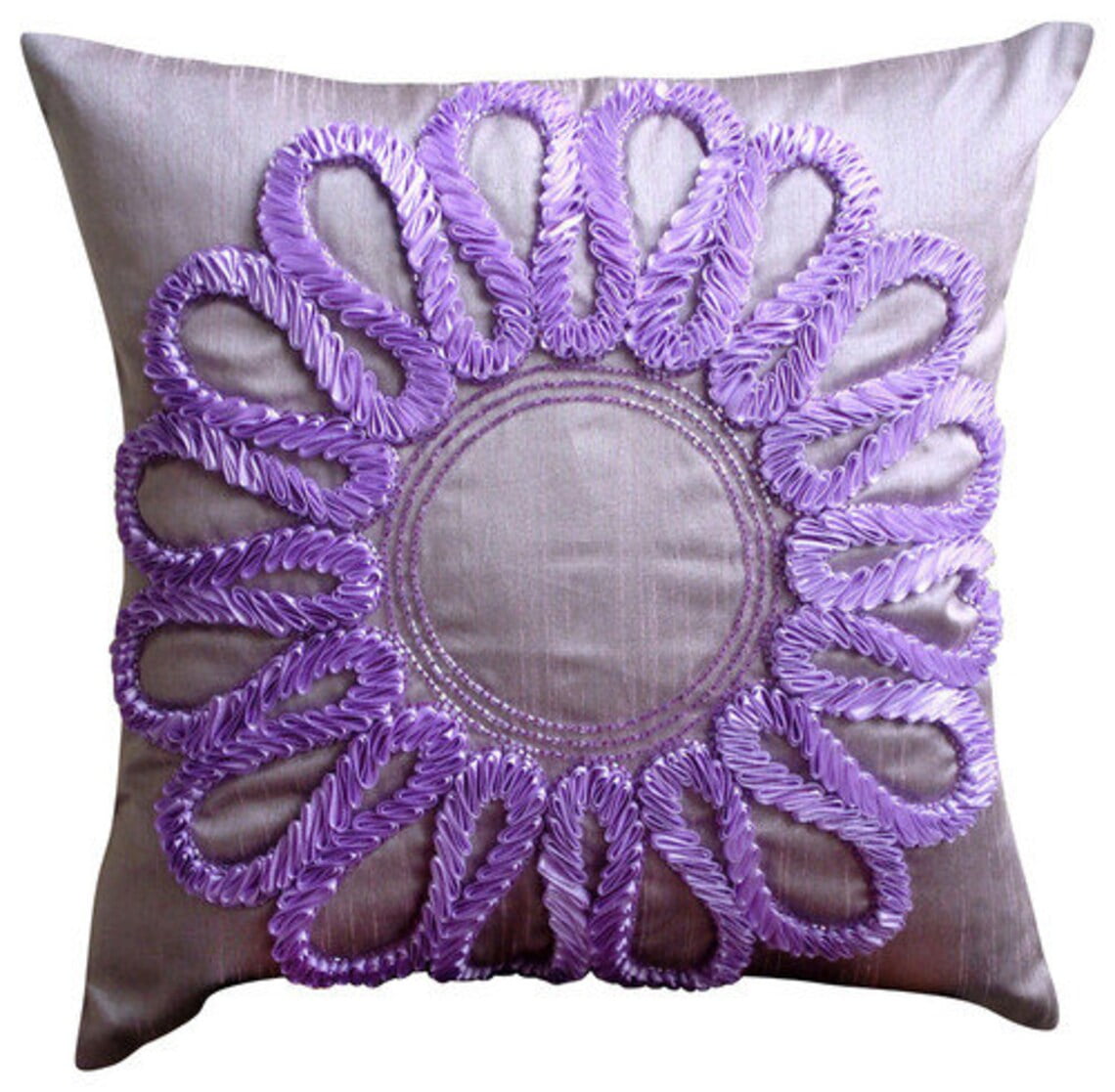 Pillow Case, Purple Pillow Shams, Ribbon Flower Medallion Floral Theme