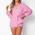 thumbnail image 2 of AYA Women's Spring/Summer Solid Color Leisure Long Sleeved Shorts Solid Color Fashion Set, 2 of 8