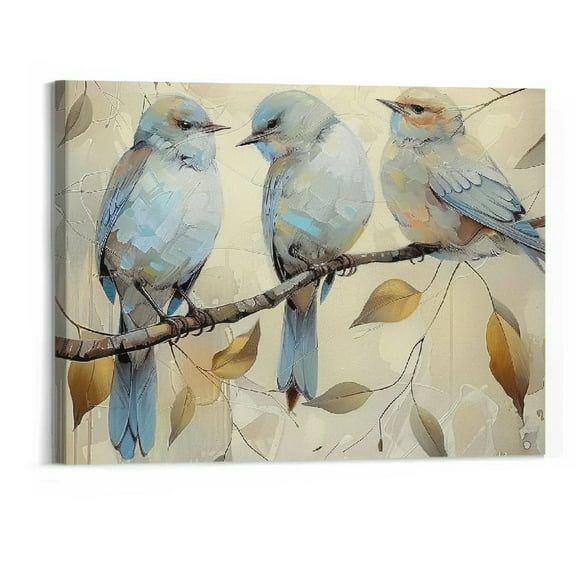 BCIIG Bird Canvas Wall Art Love Birds Painting Blue and Gray Bird Pics Tree Branches with Flowers Artwork for Home Decor 20"x16"