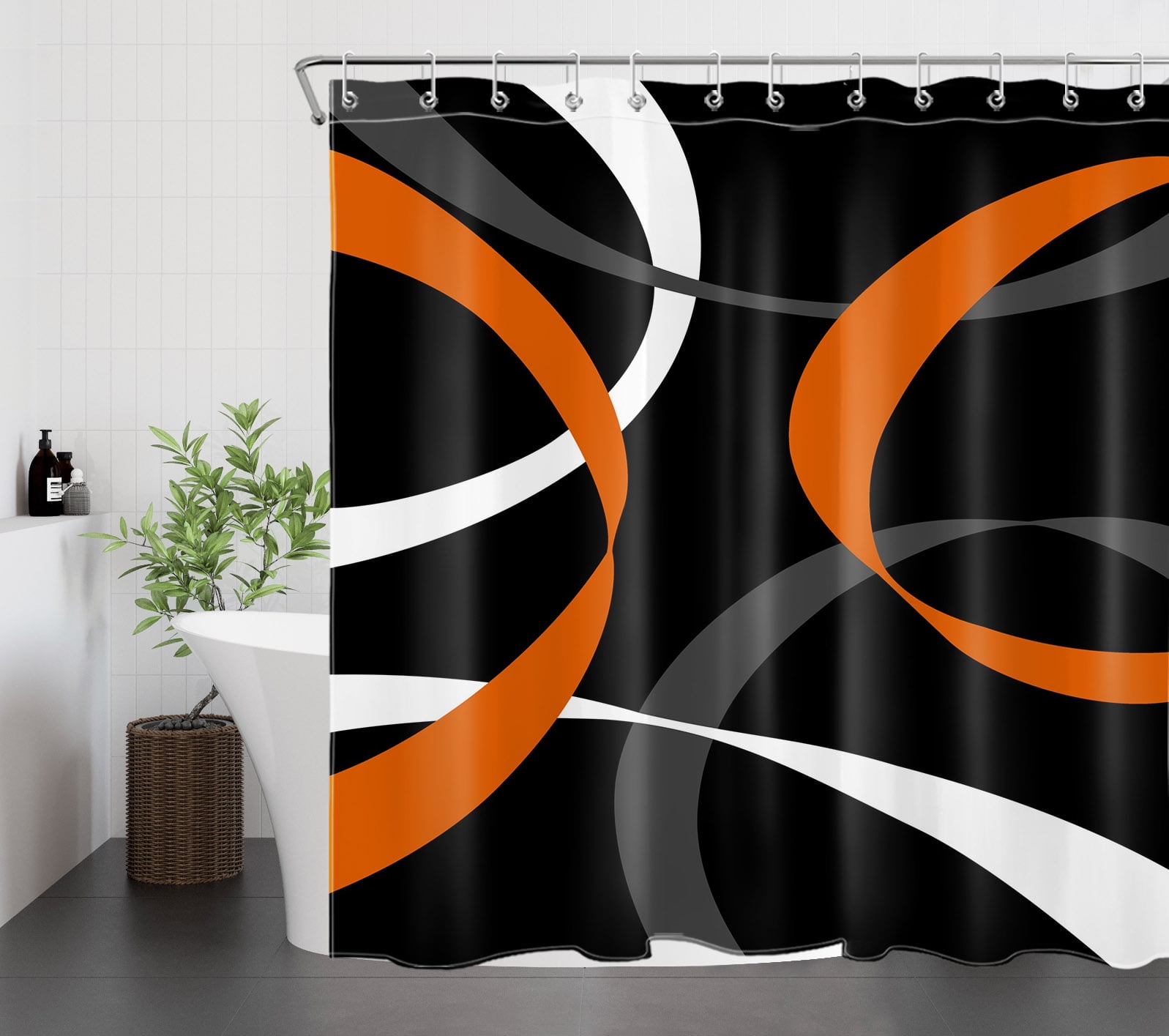 Geometric Shower Curtain Modern Abstract Orange Bathroom Shower Curtain Retro Aesthetic Mid Century Art Home Decor Waterproof Durable Shower Curtain Accessories with 12 Hooks 72x78 Inches