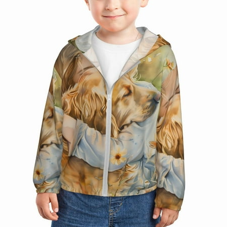 

Goofa Girl Hugging Dog Flowers Printed Kids Zip-Up Hoodie Girls Boys UPF50+ Sun Protection Jacket Hooded Cooling Shirt-3 Years
