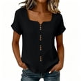 thumbnail image 2 of YuXingFu Womens Summer Tops Casual Short Sleeve Square Neckline Flared Tops - Button Front for Fall Black #1 S, 2 of 9