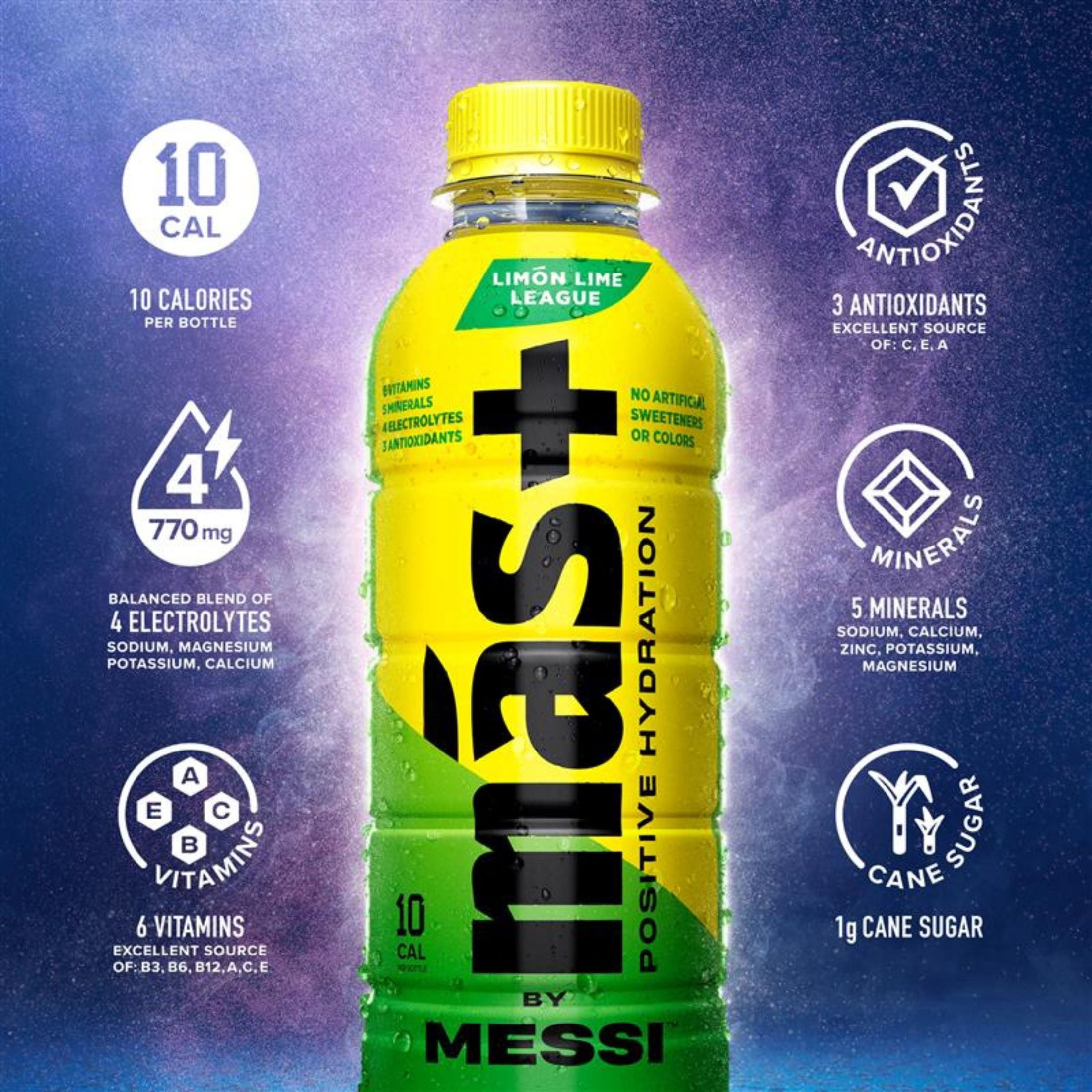 (2 pack) Mas+ by Messi Hydration Sports Drink Limon Lime League, 16.9 fl oz Bottle
