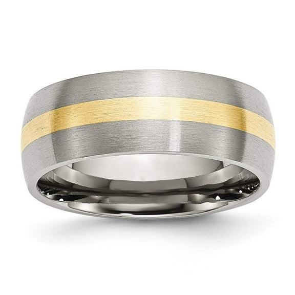 Stainless Steel 14k Yellow Inlay 8mm Brushed Band