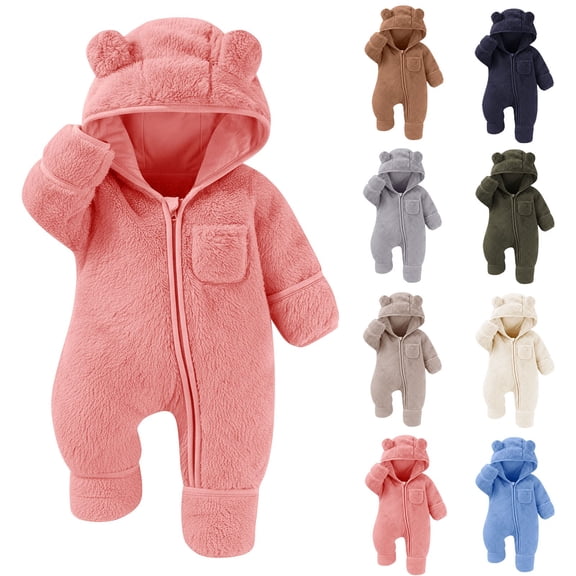 Jumpsuit Bear Onesies Outwear Snowsuit Newborn Baby Fleece Footie Snowsuit Winter Bunting Onesie Warm Hooded Romper Jumpsuit Outfits for Girls Boys Beige 9 Months
