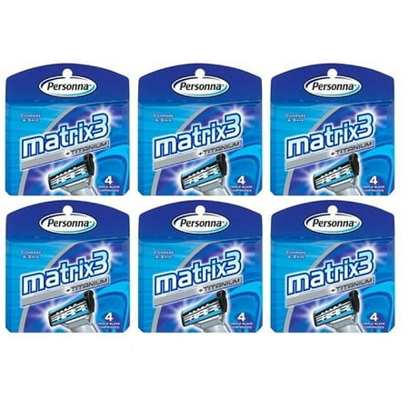 Personna Matrix3 Titanium Triple Blade Refill Cartridge Blades, 4 Ct. (Pack of 6) + Yes to Tomatoes Moisturizing Single Use Mask