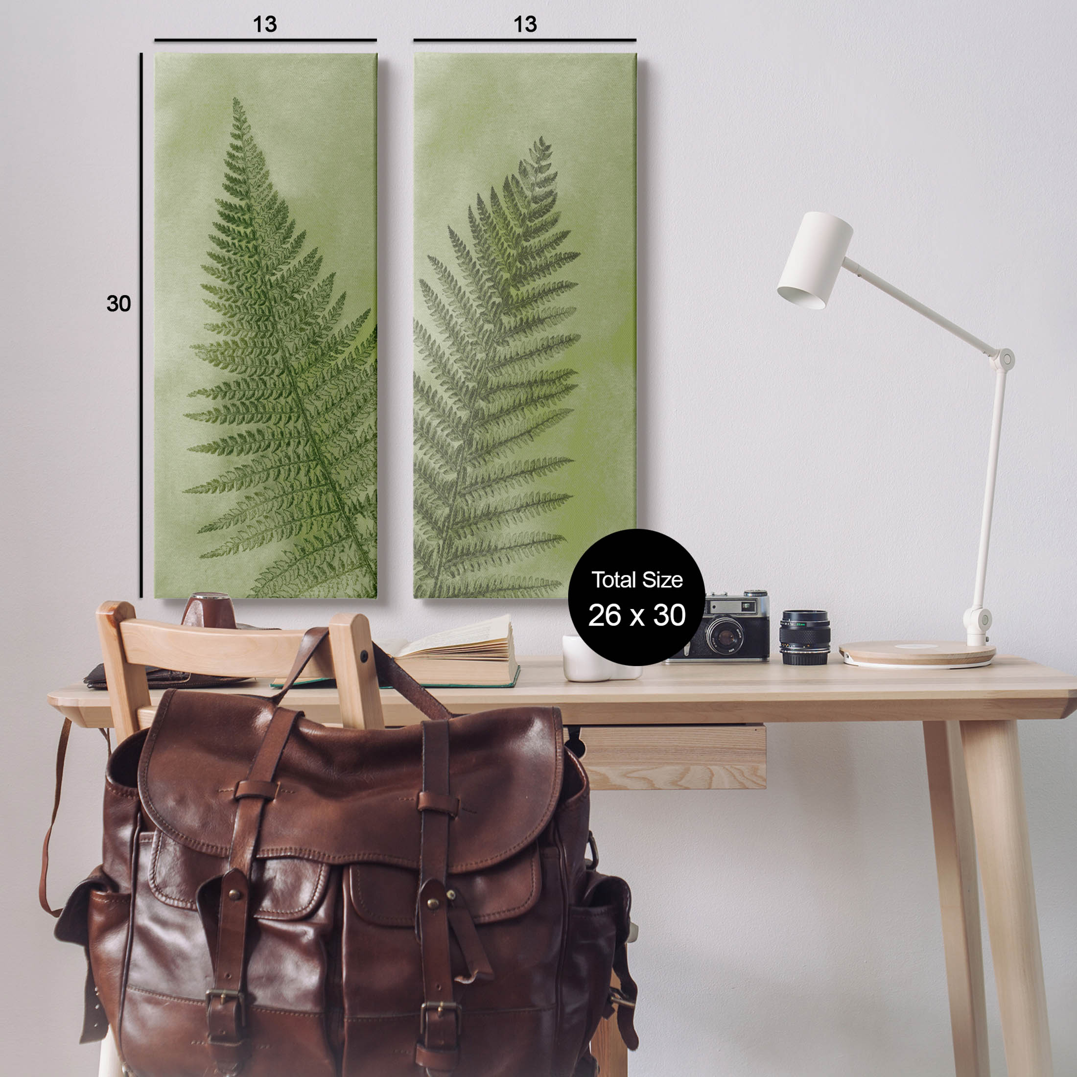 Woodland Nature Fern Leaves Botanical & Floral Graphic Art Gallery Wrapped Canvas Print Wall Art, Set of 2