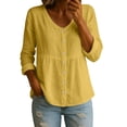 thumbnail image 3 of Women's Casual Quarter Sleeve V Neck Solid Color Tops Shirts Blouses Loose Fit Soft Tees for Business Office Work Vacation Travel Fashion Essential Gift for Ladies | Sopatenor,Yellow XL, 3 of 9
