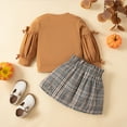 thumbnail image 4 of URMAGIC Newborn Baby Girl Fall Clothes Infant Round Neck Pullover Pumpkin Print Hoodie Plaid Skirt Headband 4Pcs Outfits, 4 of 10