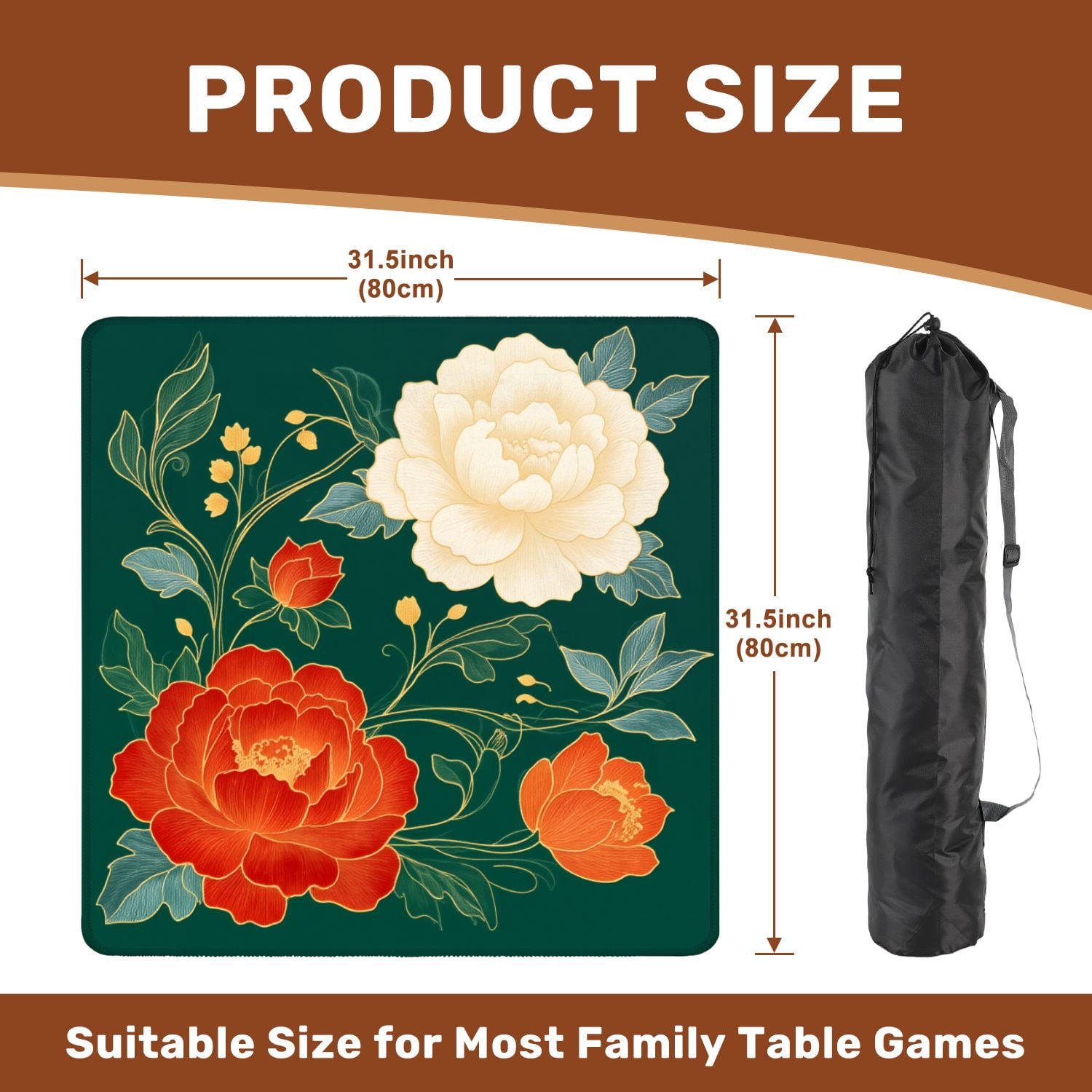 Mahjong Mat 31.5" x 31.5" Traditional oriental Chinese New year decoration Japan kimono Non-Slip Noise Reduction American Mahjong Tiles Table Cover for Dominoes Poker Card Board Games Gift