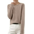 thumbnail image 2 of Cozy Sweaters for Women Long-Sleeve Lightweight Crewneck Sweater Camel XL, 2 of 6