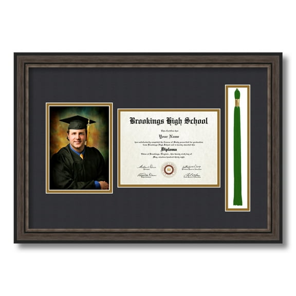 ArtToFrames 6x8 inch Diploma Frame with 5" x 7" Image Opening and 1.5x10 inch Tassel Opening - Framed in Grey and Black Frame with Black and Gold Mats, Comes with Regular Plexi Glass (D-IT-4448-6x8)
