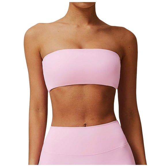 adviicd Tube Top Pack Women's Casual Summer Ruched Side Backless Double Layered Tube Top with Built in Shelf Bra(Pink,S)