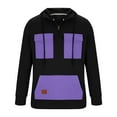 thumbnail image 3 of safuny Men's Workout Patchwork Color Block Pullover Outdoor Long Sleeve Tops Pockets Casual Sports Crew Neck Sweatshirts Zipper Loose Cargos Hoodies Shirts Big&Tall Purple L, 3 of 4