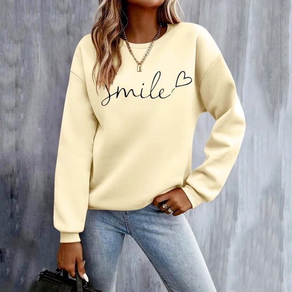 Elvqul Shirts for Women Solid Round Neck Sweatshirts Pullover Plus Size Long Sleeve Soft Womens Tops