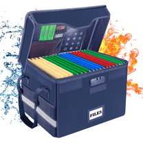 Fireproof Document Box with Lock, File Storage Organizer with Mesh Pockets, Collapsible Portable File Box Home Office Safe Filing Cabinet with Handle for Hanging Letter/Legal Folder, Blue