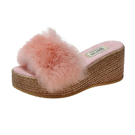 

ZHAGHMIN Women Socks Size 7-9 Ladies Fashion Solid Color Fluff Open Toe Waterproof Platform Thick Bottom Slope Heel Slippers Womens S Slippers Size 5 Leopard Print Slippers For Women Womens Warm Sli