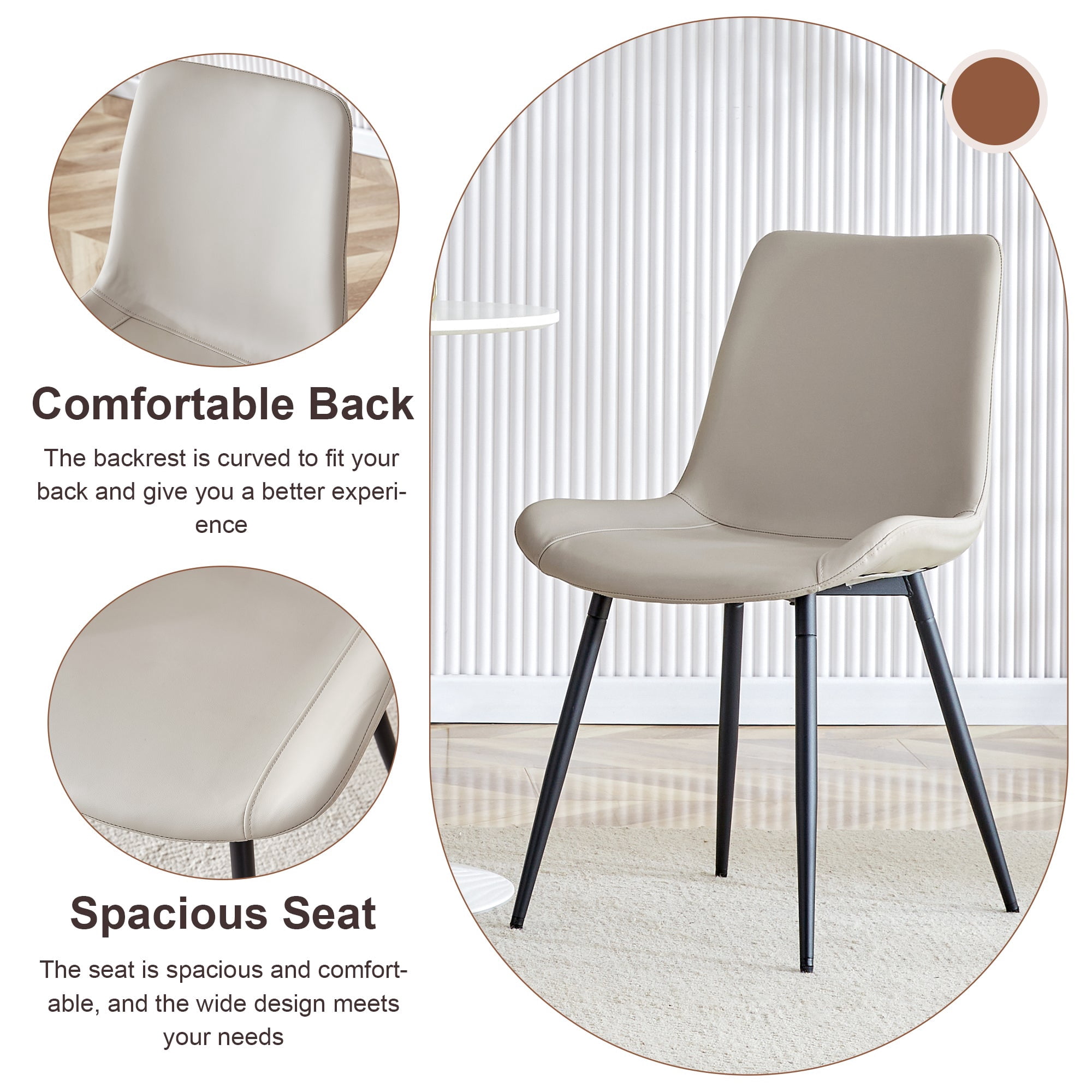 Sailvan Dining Set, 59-71 Inch Walnut MDF Table with Brown Tech-Fabric Curved Widened Cushion Chairs