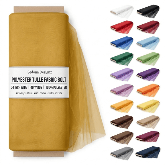 Sedona Designz Polyester Tulle Fabric Bolt 54 Inch Wide – 40 Yards Roll, Lightweight Sheer Tulle for Wedding Decorations, Tutus, Crafts, Party Decor, Bridal Veils & Event Backdrops