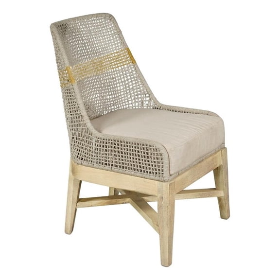 Set of 2 Dining Chairs-Handcrafted Mango Wood-Cotton Rope Weaving-Beige Cushion