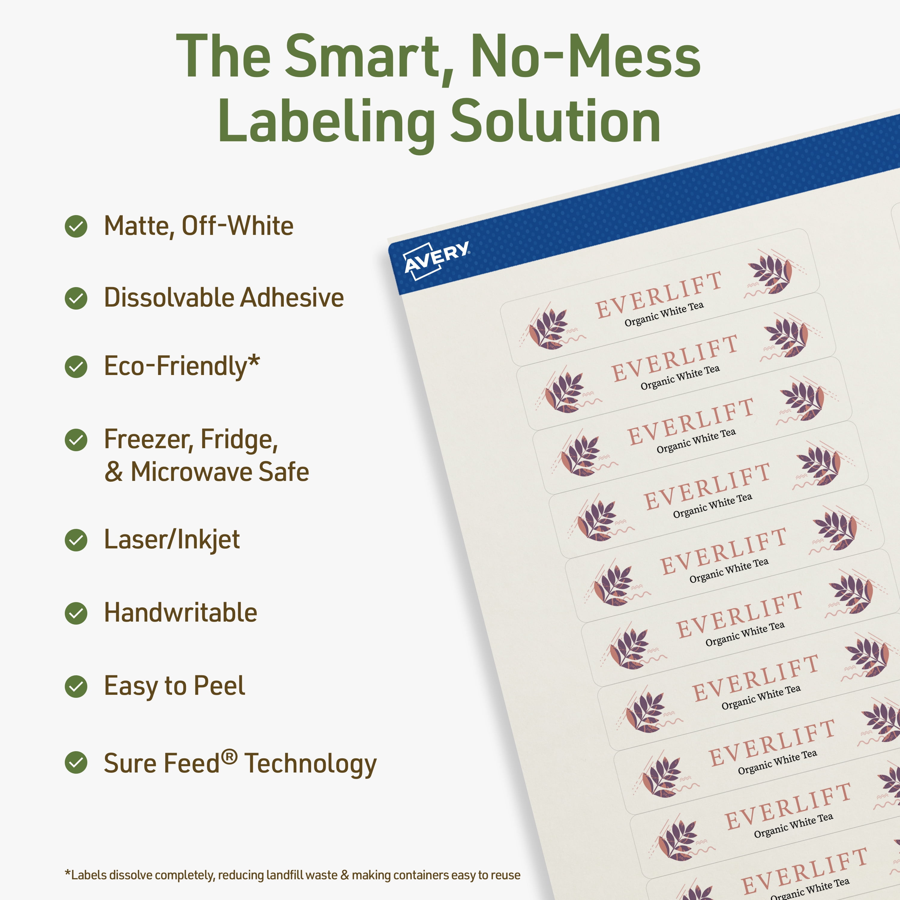 Avery Dissolvable Rectangle Labels, 5/8" x 3", 800 Labels