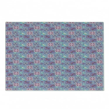 Butterfly Cutting Board, Springtime Theme Lively Colored Ornate in Squares with Leaves, Decorative Tempered Glass Cutting and Serving Board, Small Size, Multicolor, by Ambesonne