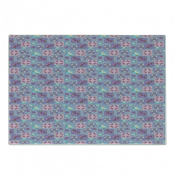 Butterfly Cutting Board, Springtime Theme Lively Colored Ornate in Squares with Leaves, Decorative Tempered Glass Cutting and Serving Board, Small Size, Multicolor, by Ambesonne