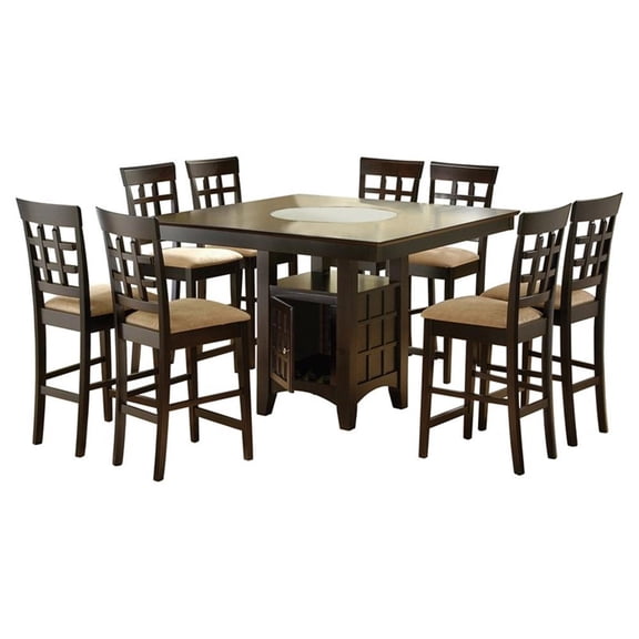 Maklaine Tropical Hardwood Cappuccino Dining Set Square Built-in Lazy Susan 51.5" Unassembled