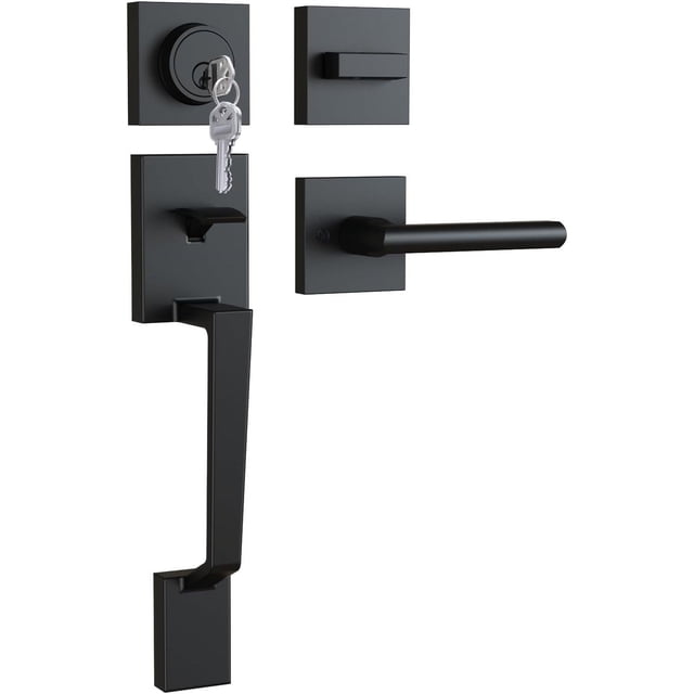 Poignée de Porte avant Robuste Améliorée Ensemble de Serrure de Porte avant Poignées de Porte d'Entrée Extérieures Mates (Sans Pêne Dormant)