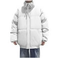 thumbnail image 2 of dzxyzu Puffer Jacket for Men Fashion Solid Color Zipper Pocket High Neck Drawstring Winter Warm Outwear Tops Long Sleeve Thick Hoodless Casual Cotton-Padded Jacket Coat Tops 2024 Winter Saving, 2 of 7