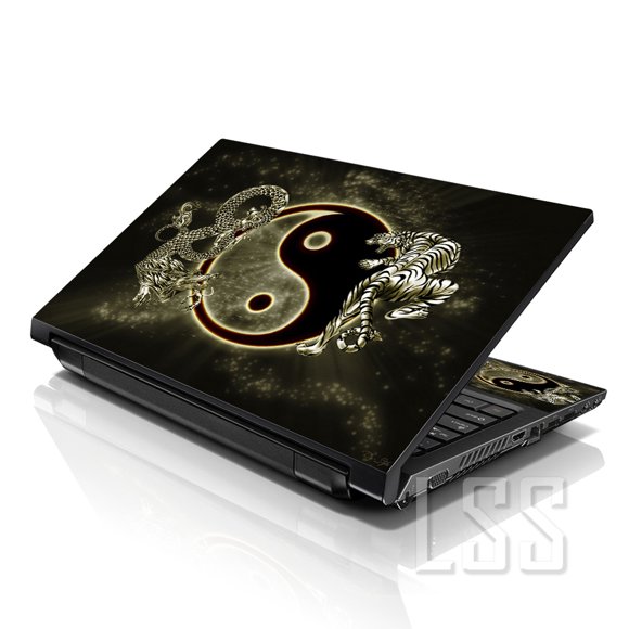LSS 15 15.6 Inches Laptop Notebook Skin Sticker Decal Cover for Dell Lenovo Apple Acer Fits 13" to 16" with 2 Wrist Pads - Ying Yang Dragon Tiger