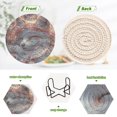 thumbnail image 4 of Haosy Set of 6 Drink Woven Coaster with Holder Heat Resistant Non-Slip Bar Coasters 4 Inches Cute White Fox with Pink Ribbon, 4 of 7
