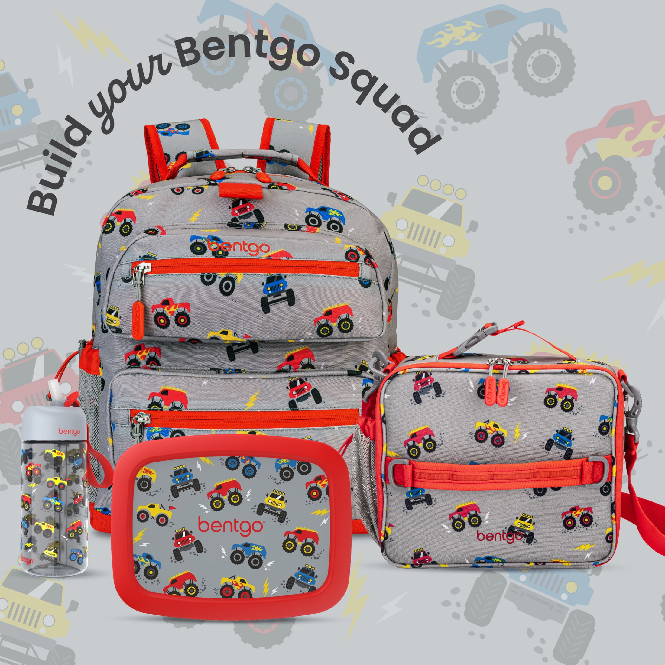 Bentgo Kids Prints Leak-Proof, 5-Compartment Bento-Style Kids Lunch Box - Ideal Portion Sizes for Ages 3-7, Durable, Drop-Proof, Dishwasher Safe, PFAS- & BPA-Free Materials (Trucks)