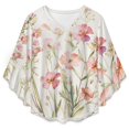 thumbnail image 4 of Pink Wildflowers Women's V-Neck Blouse With 3/4 Ruffled Bell Sleeves Casual Top Ladies Blouses, 4 of 7