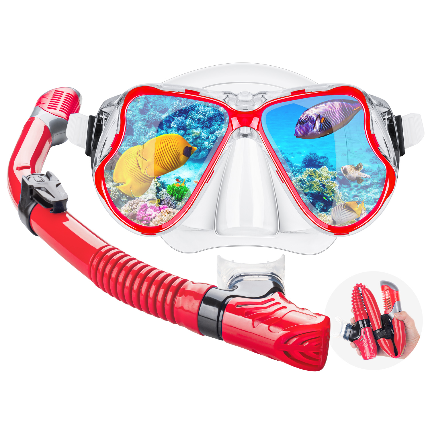 Dry Snorkel Mask Set Adult Foldable Snorkeling Gear Equipment with