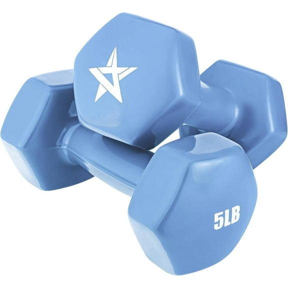Yes4All 5lb Pair of Vinyl Hexagon Dumbbells - Dumbbells Set of 2 Hand Weights for Home Gym & Strength Training (2-15 lbs Weight Options) - Little Boy Blue